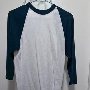 White/Green Baseball Tee - Size Small